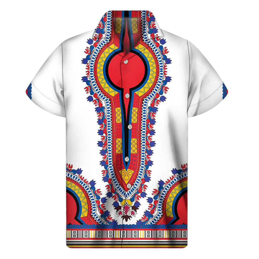 Red and White Hawaiian Dashiki Print Men's Short Sleeve Shirt - 1