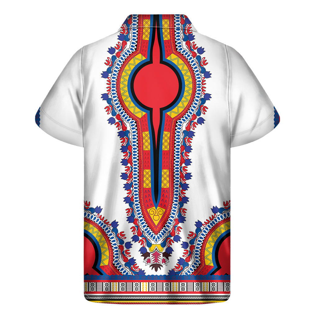 Red and White Hawaiian Dashiki Print Men's Short Sleeve Shirt - 2