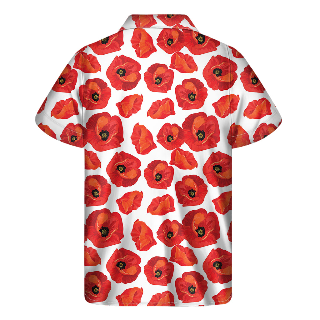 Red Poppy Paradise: Hawaiian Style Short Sleeve Shirt - 2