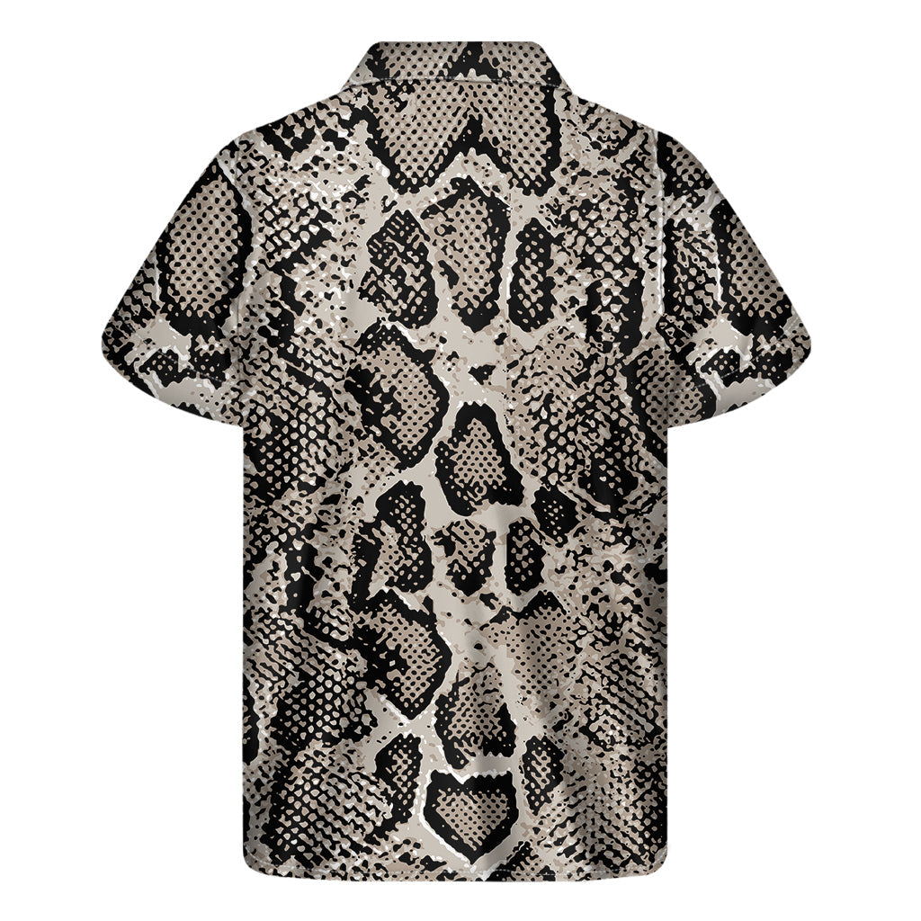 Tan and Black Snakeskin Print Hawaiian Short Sleeve Shirt - 2
