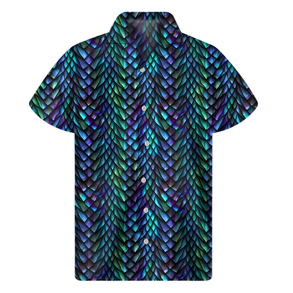 Turquoise Dragon Scales Hawaiian Short Sleeve Shirt - 1