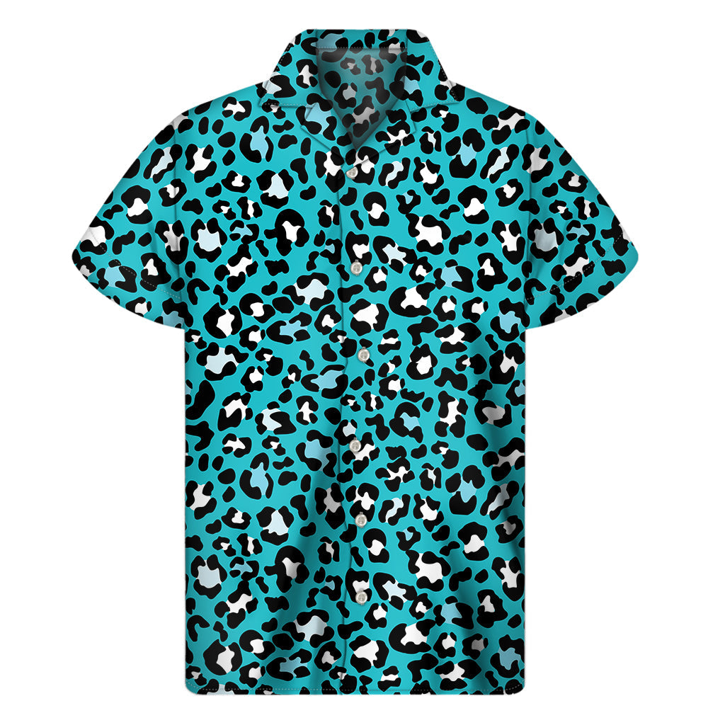 Turquoise Leopard Print Hawaiian Short Sleeve Shirt - 1