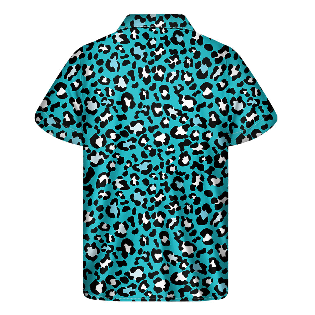 Turquoise Leopard Print Hawaiian Short Sleeve Shirt - 2