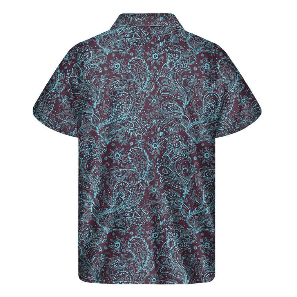 Turquoise Paisley Paradise: Men's Hawaiian Short Sleeve Shirt - 2