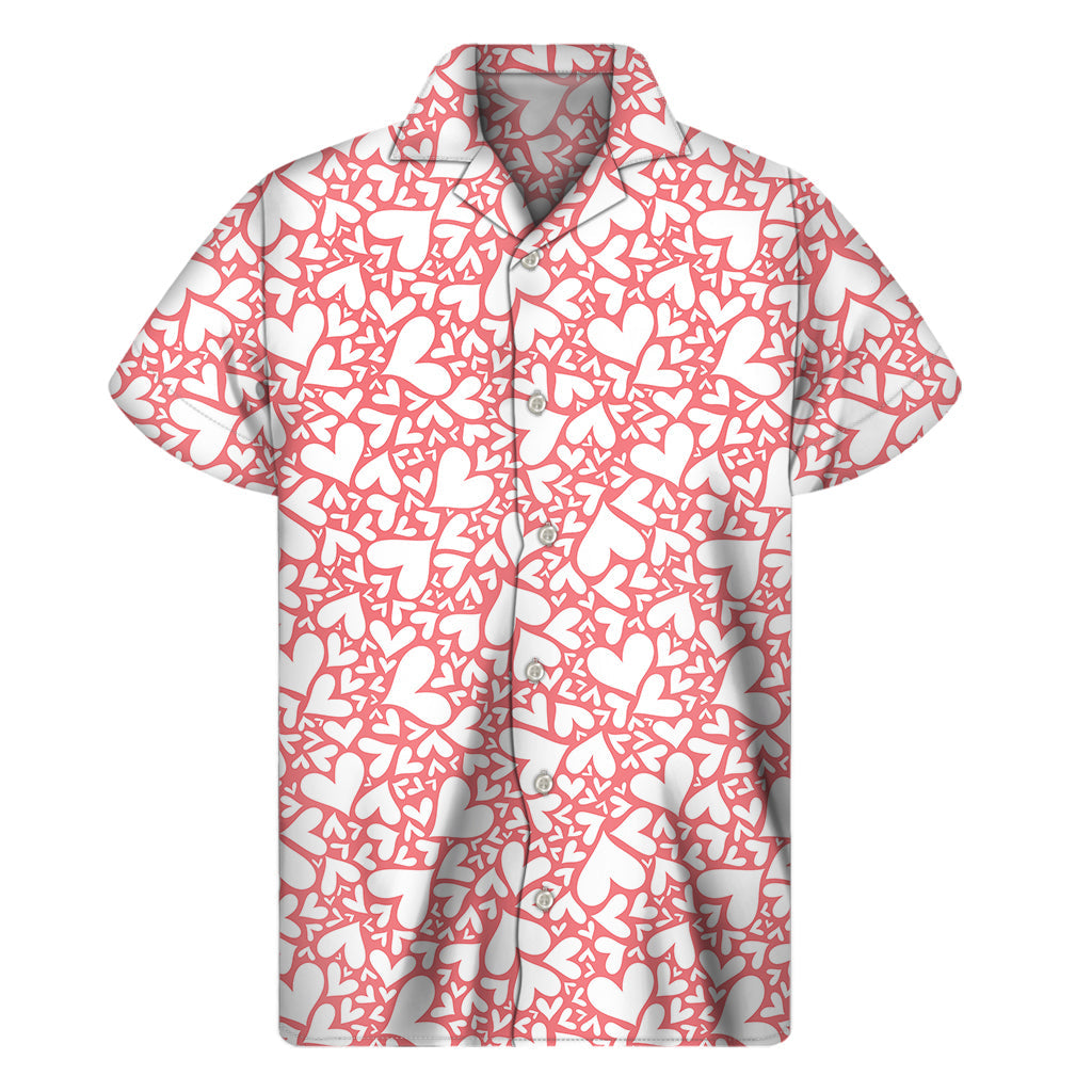 Tropical Love: Men's Hawaiian Short Sleeve Shirt with Heart Print - 1