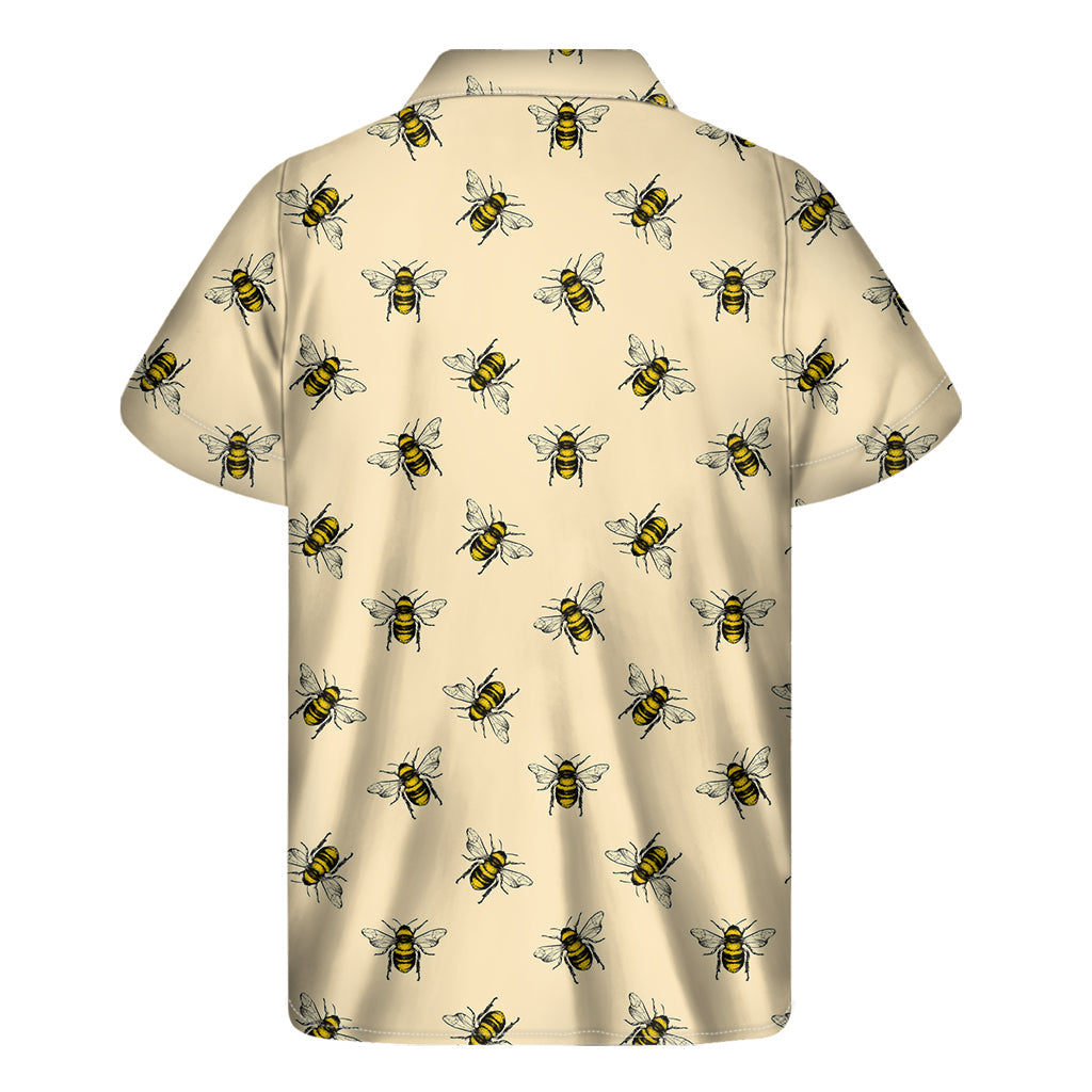 Bee-autiful Hawaiian Buzz: Vintage Bee Pattern Printed Short Sleeve Shirt - 2
