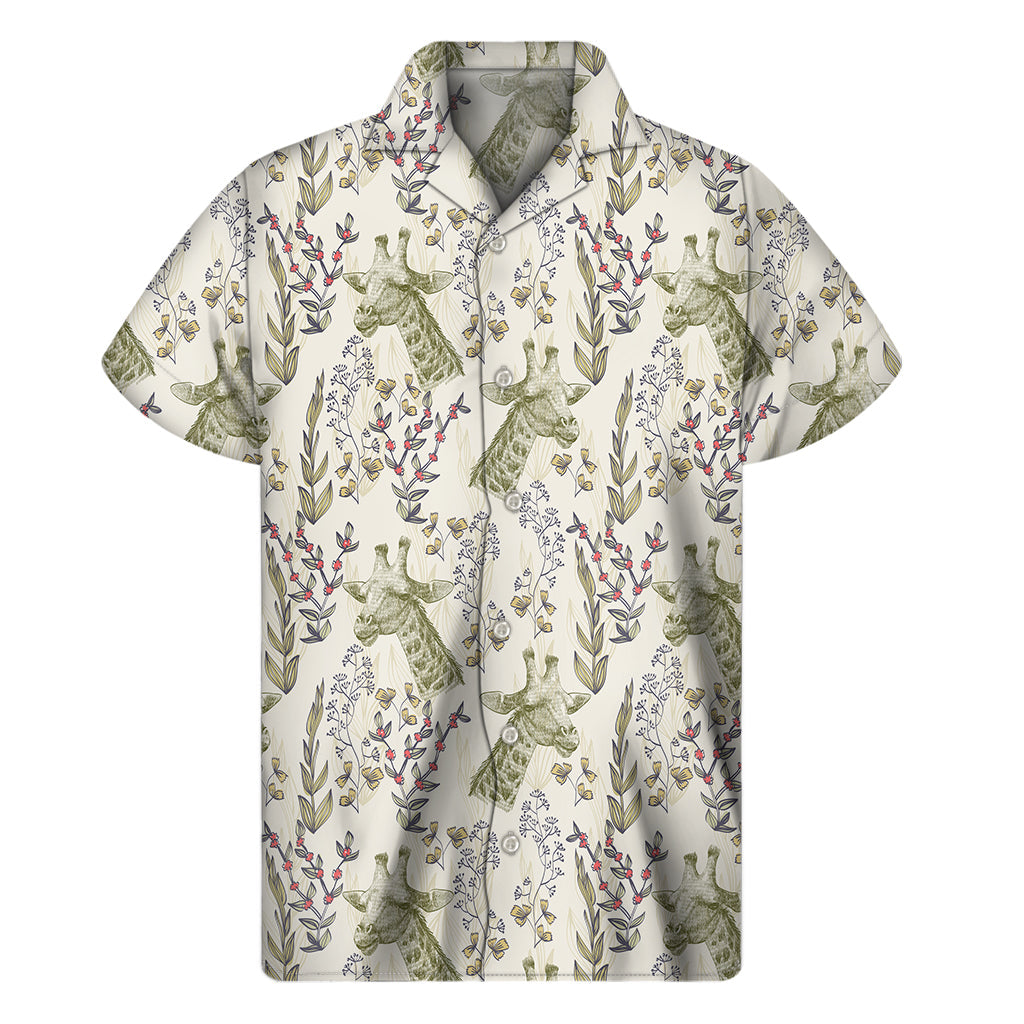 Tropical Vibes: Vintage Giraffe Print Hawaiian Short Sleeve Shirt - 1