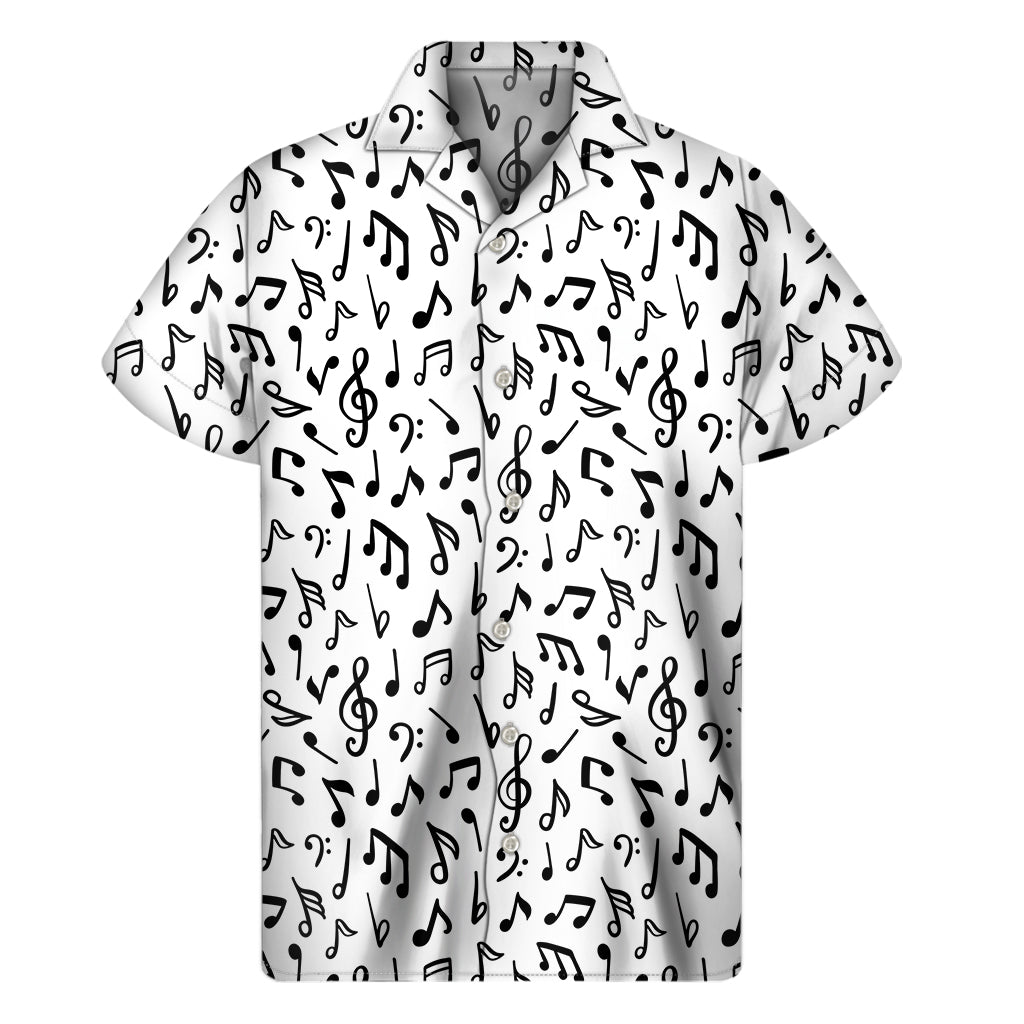 Island Groove: Men's White and Black Music Note Hawaiian Short Sleeve Shirt - 1