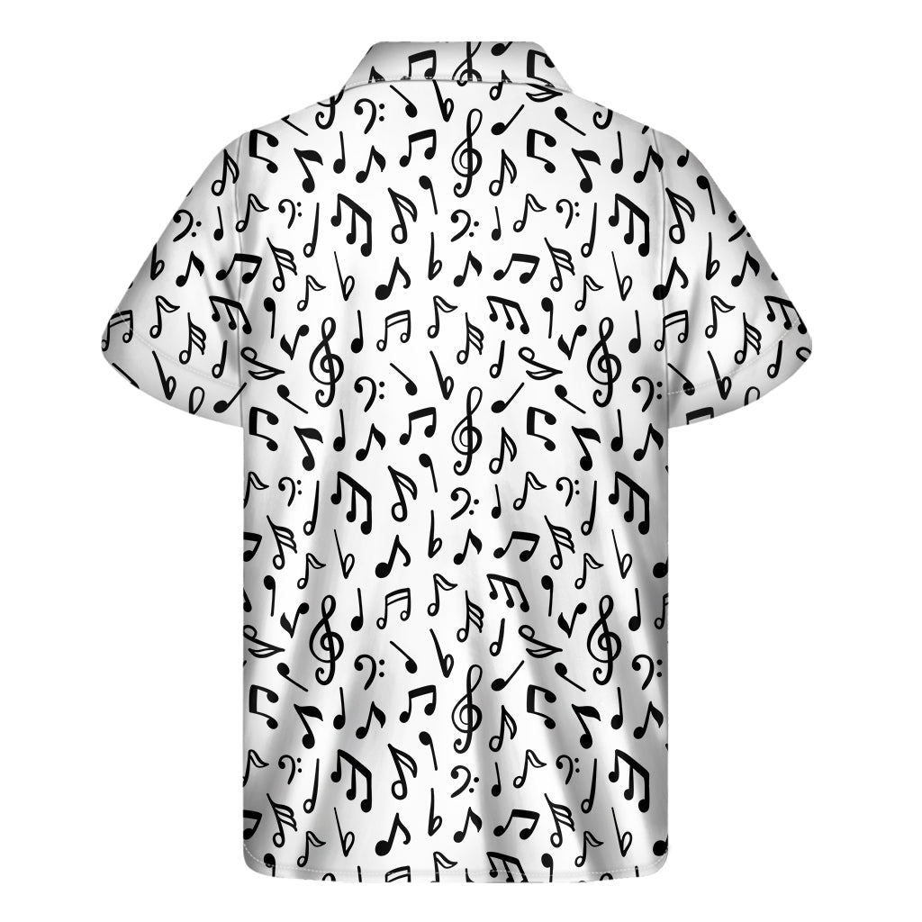 Island Groove: Men's White and Black Music Note Hawaiian Short Sleeve Shirt - 2