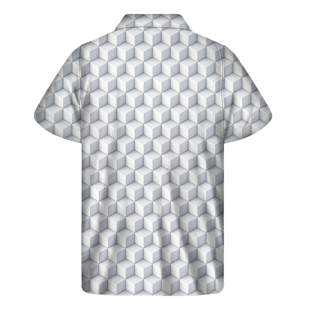White Geometric Cube Hawaiian Print Short Sleeve Shirt - 2