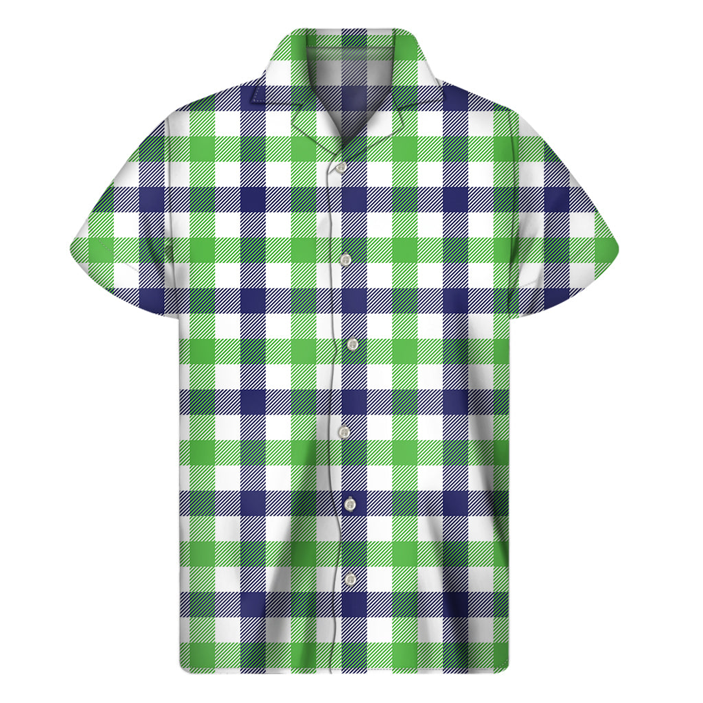 Island Breeze: Classic White, Navy, and Green Plaid Hawaiian Shirt - 1