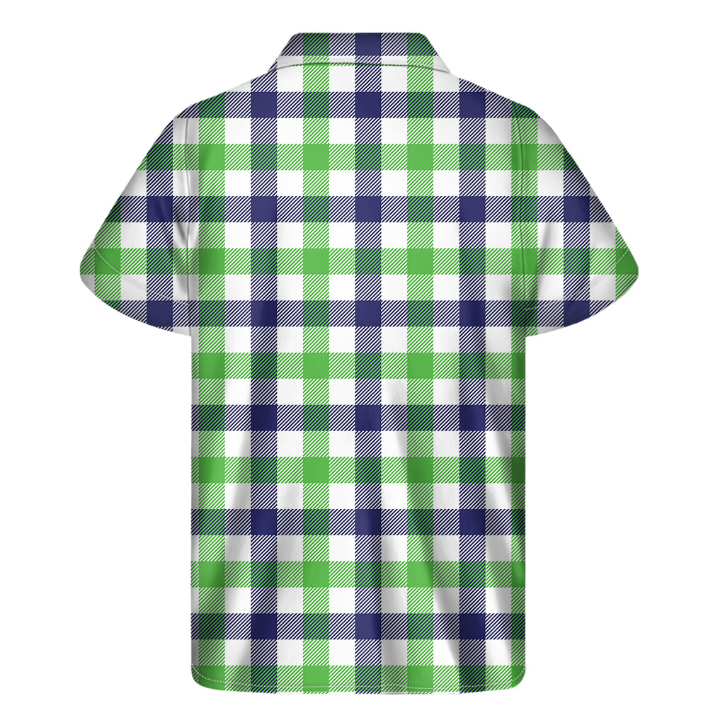 Island Breeze: Classic White, Navy, and Green Plaid Hawaiian Shirt - 2