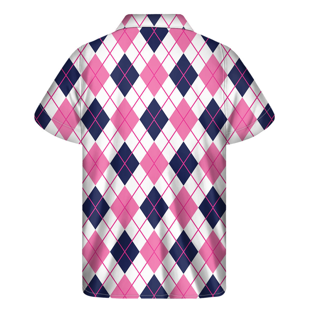 White, Pink, and Blue Hawaiian Argyle Print Short Sleeve Shirt - 2