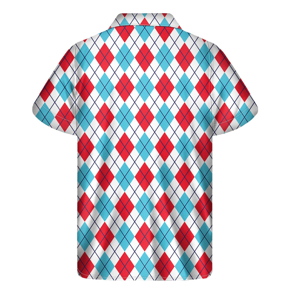 White, Red, and Blue Argyle Pattern Hawaiian Short Sleeve Shirt - 2