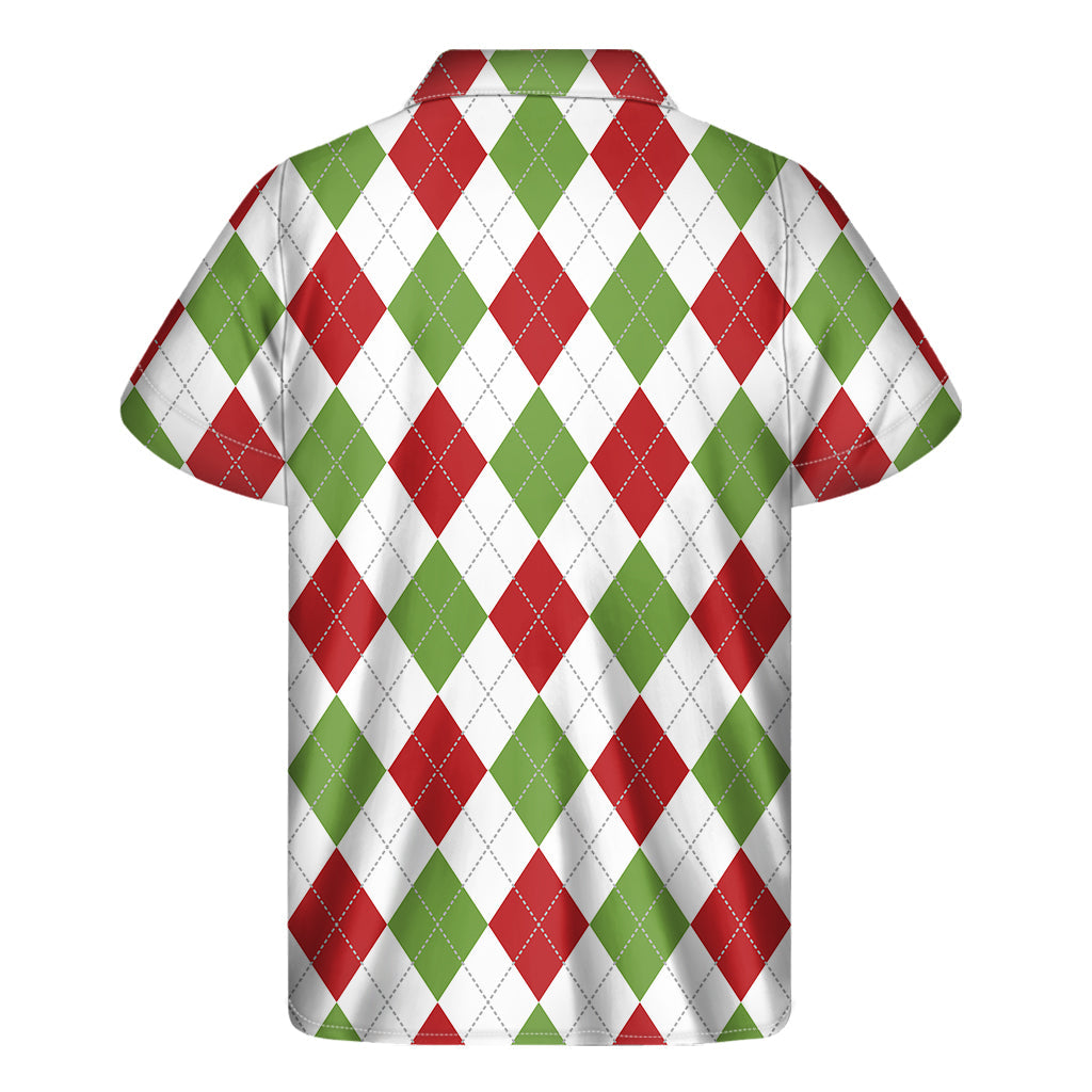 Island Classic: White, Red, and Green Argyle Hawaiian Short Sleeve Shirt - 2