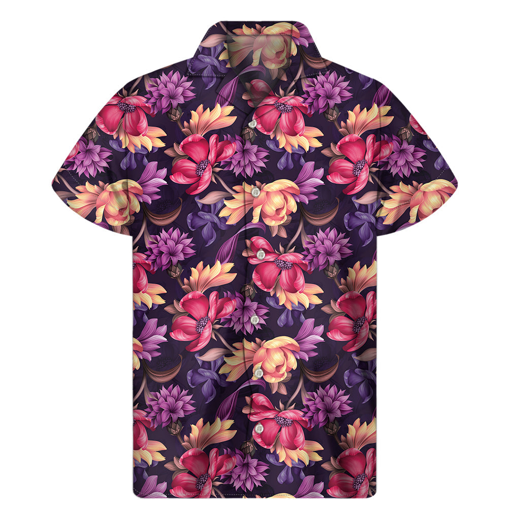 Wild Flower Print Hawaiian Men's Short Sleeve Shirt - 1
