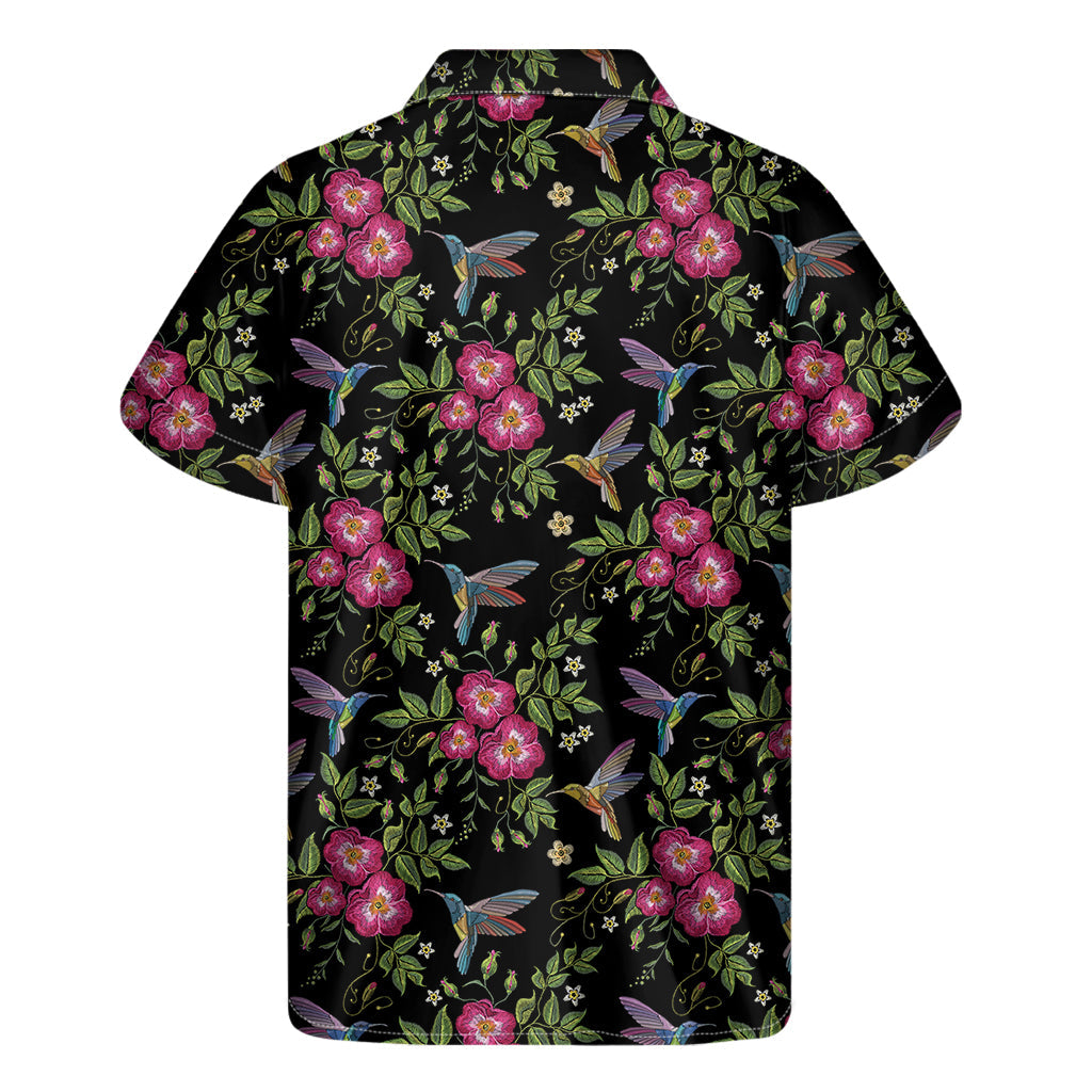 Hummingbird Heaven: Men's Hawaiian Short Sleeve Shirt with Wild Flowers - 2