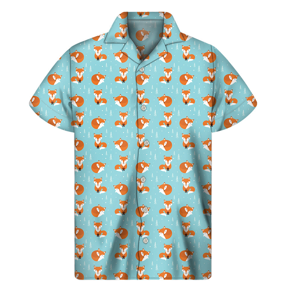 Tropical Vibes: Hawaiian Short Sleeve Shirt with Winter Fox Pattern - 1