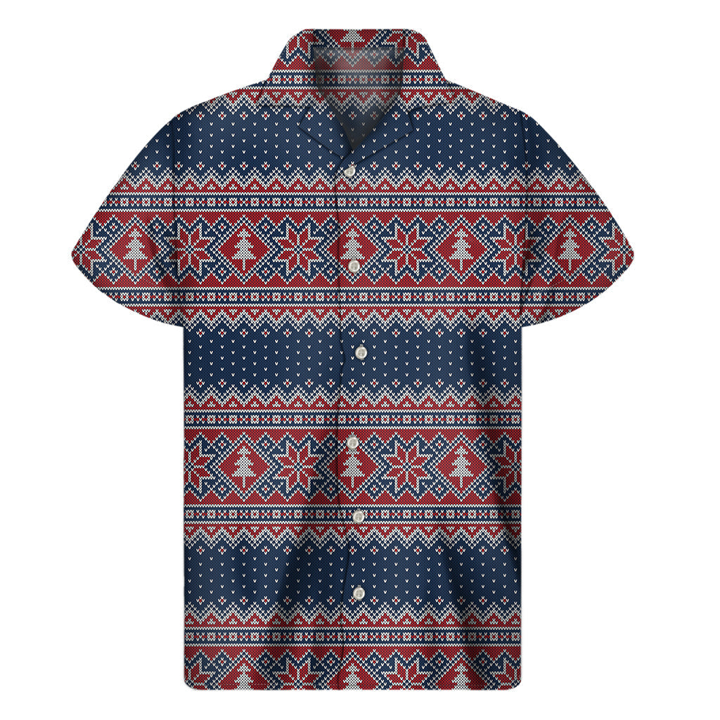 Hawaiian Vibes Short Sleeve Shirt - Winter Holiday Knitted Pattern Print - 1