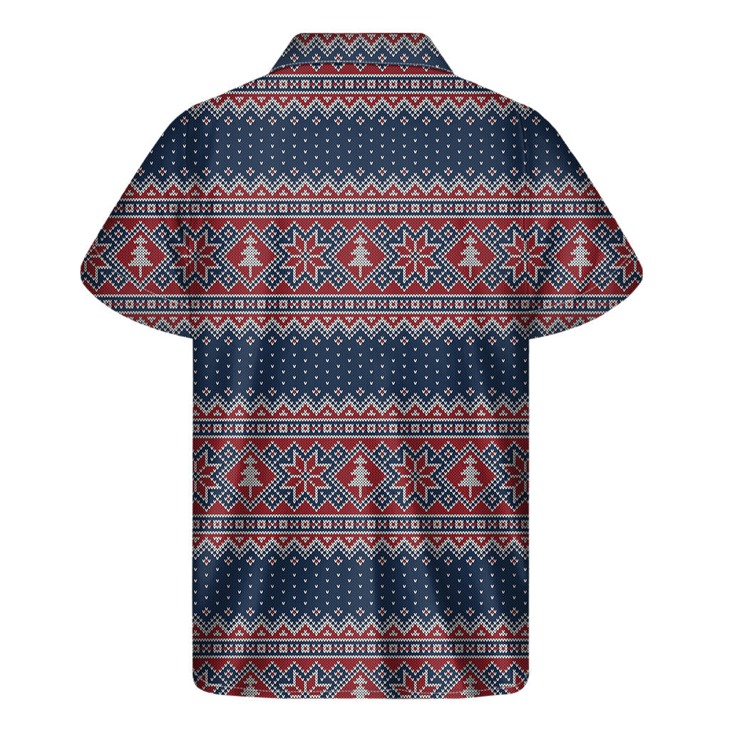 Hawaiian Vibes Short Sleeve Shirt - Winter Holiday Knitted Pattern Print - 2