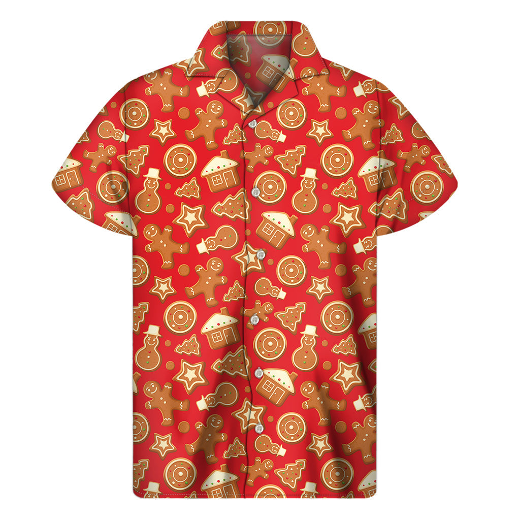 Hawaiian Holiday Vibes: Xmas Gingerbread Pattern Print Short Sleeve Shirt - 1