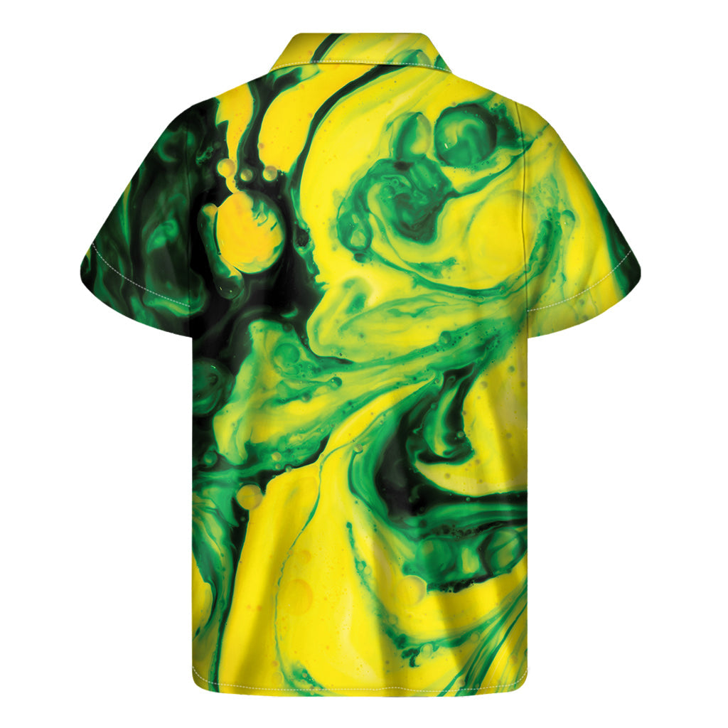 Yellow and Green Acid Melt Hawaiian Print Short Sleeve Shirt - 2