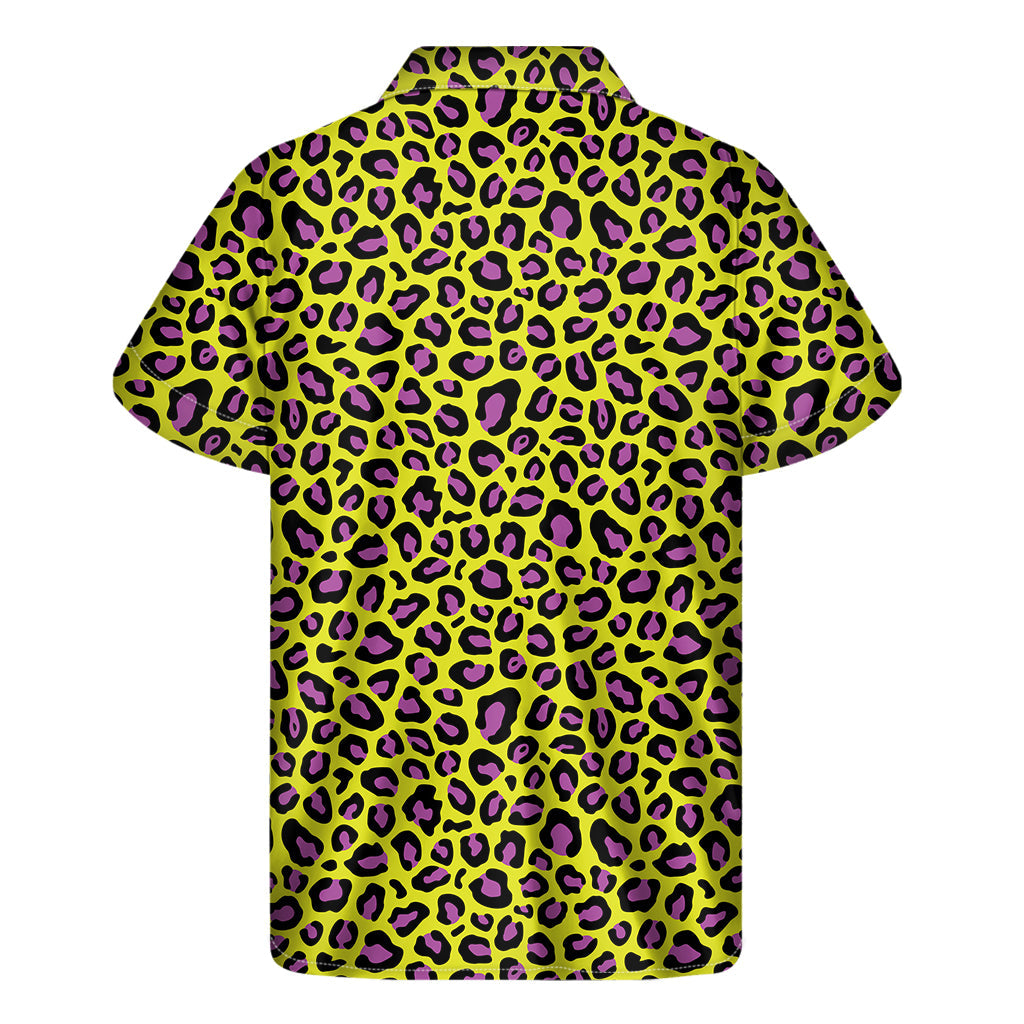 Yellow and Purple Leopard Pattern Hawaiian Short Sleeve Shirt - 2