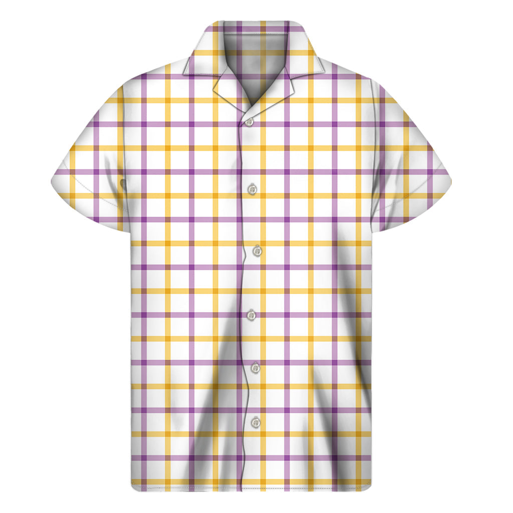 Sunset Dream: Hawaiian Short Sleeve Shirt in Yellow and Purple Tattersall Print - 1