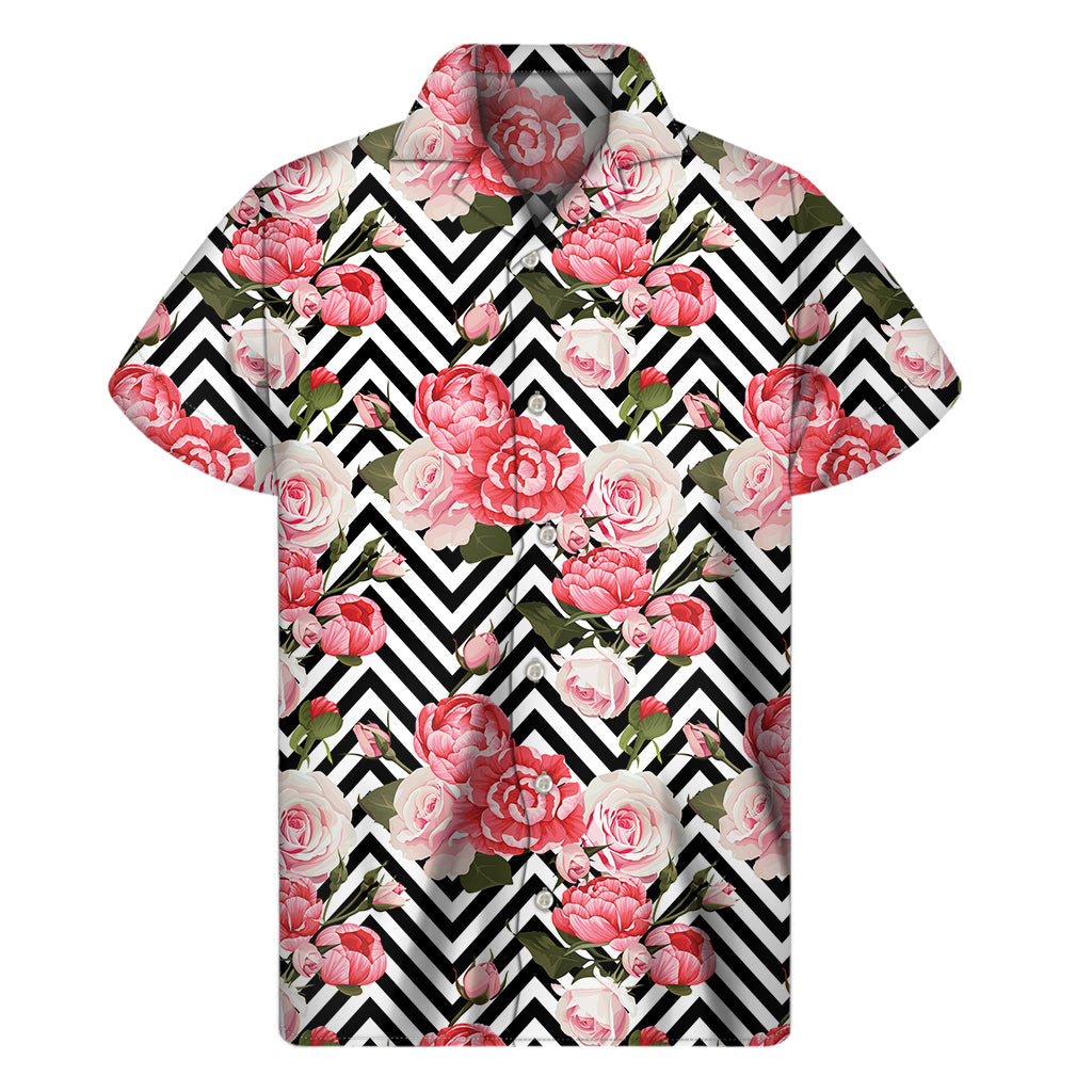 Zigzag Peony and Rose Hawaiian Short Sleeve Shirt - 1