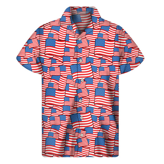 Summer Vibes: Hawaiian Style Short Sleeve Shirt with USA Flag Pattern - 1