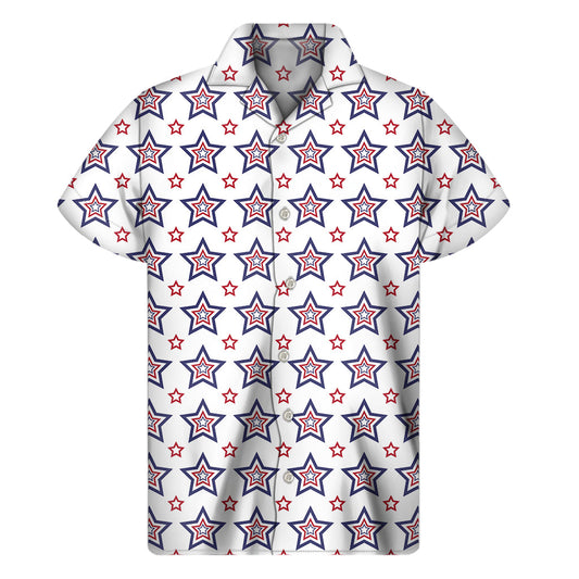 Tropical Vibes: Hawaiian Short Sleeve Shirt with USA Star Pattern Print - 1