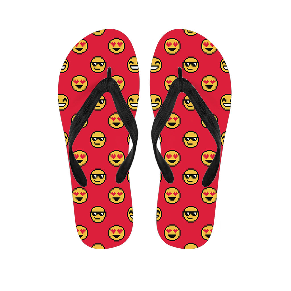 Groovy Vibes: 8-Bit Emoji Pattern Flip Flops for the Modern Hippie - 1