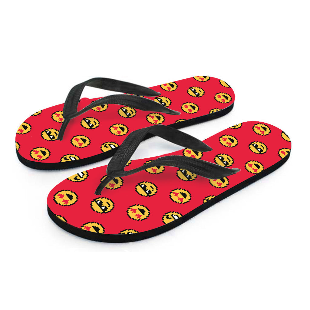 Groovy Vibes: 8-Bit Emoji Pattern Flip Flops for the Modern Hippie - 2