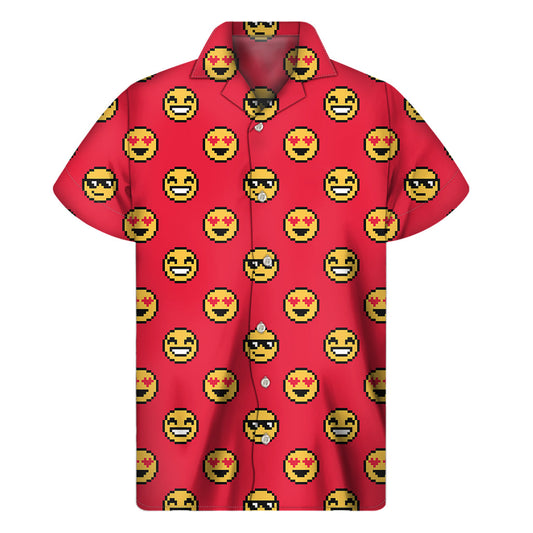 Tropical Vibes: Hawaiian Emoji Pattern Short Sleeve Shirt - 1