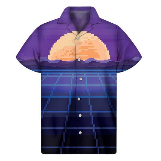 8-Bit Pixel Hawaiian Print Men's Short Sleeve Shirt - 1