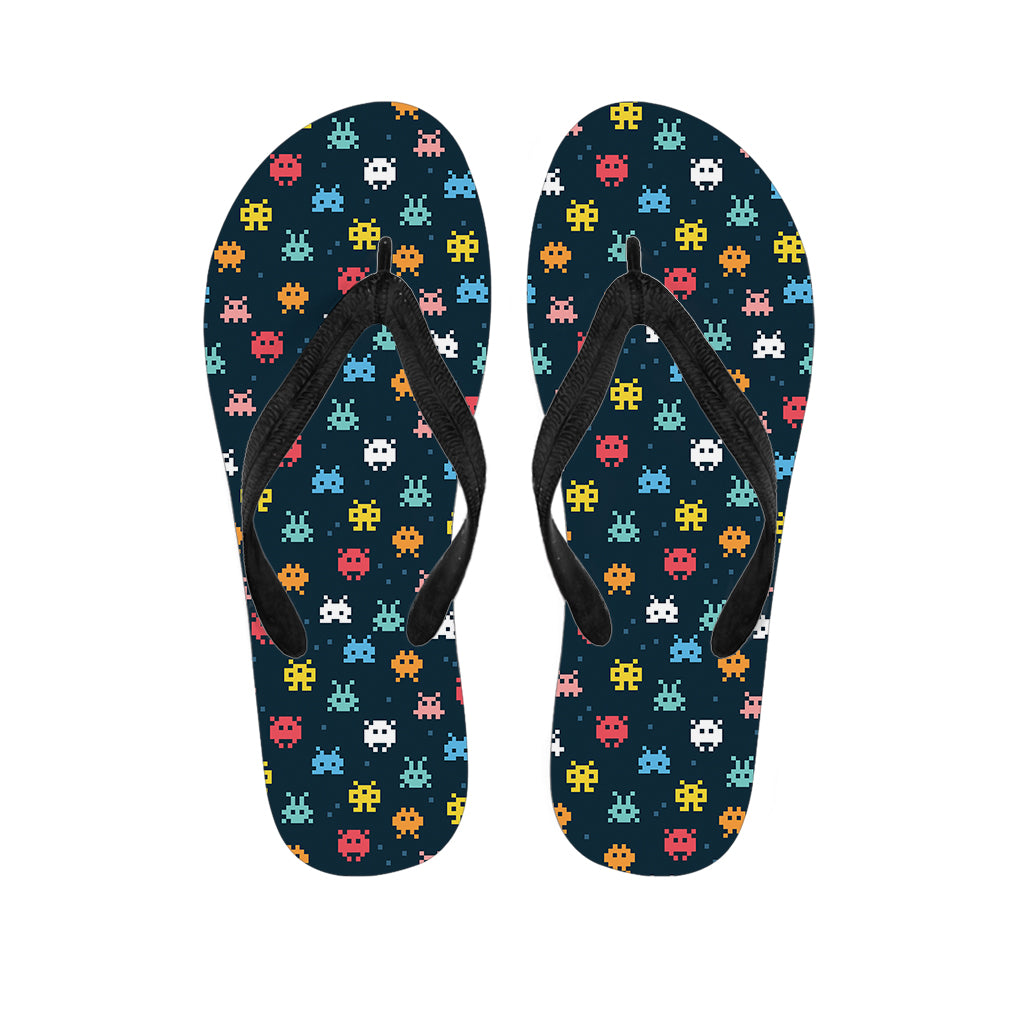 Island Adventure: Hawaiian Flip Flops with 8-Bit Video Game Monsters Print - 1