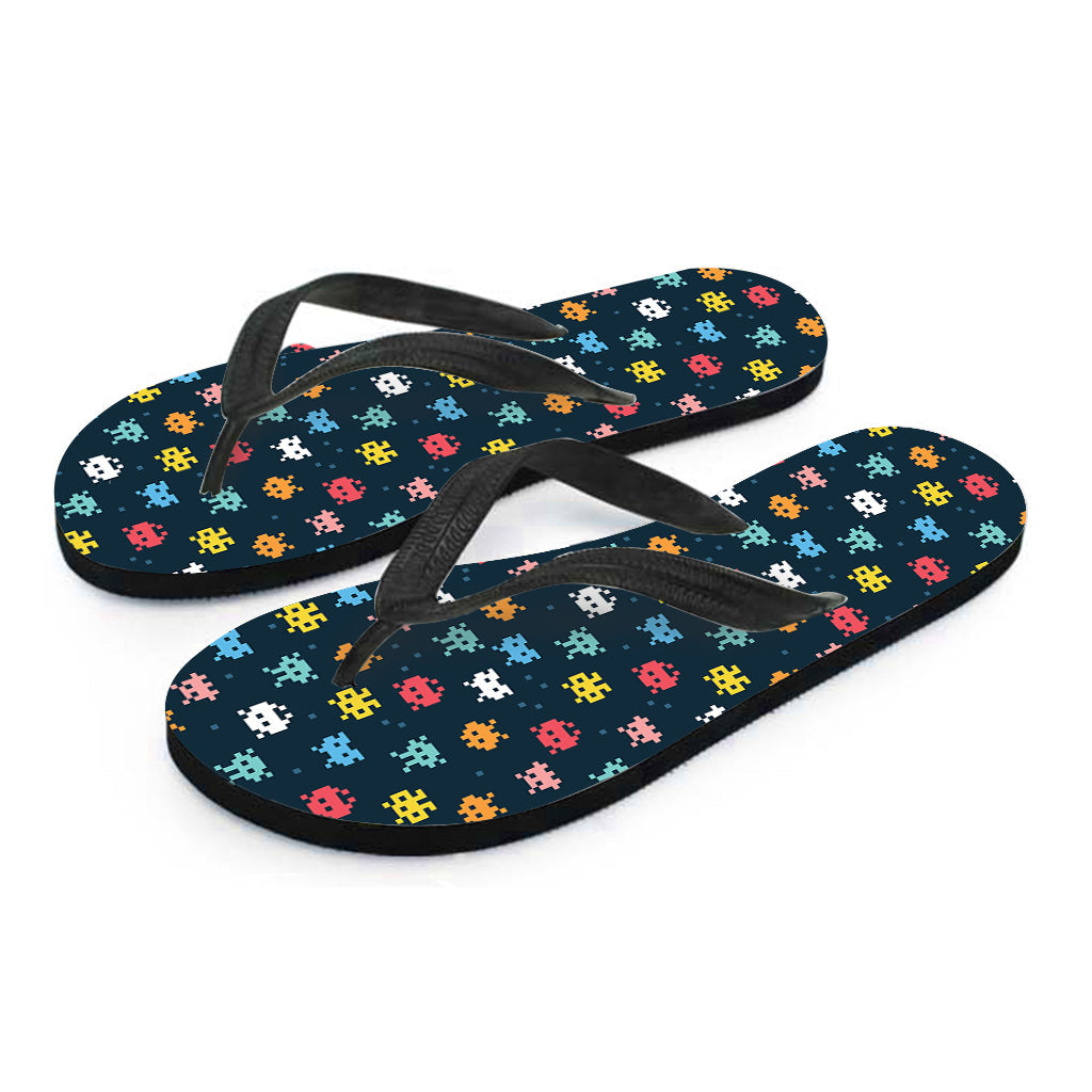 Island Adventure: Hawaiian Flip Flops with 8-Bit Video Game Monsters Print - 2