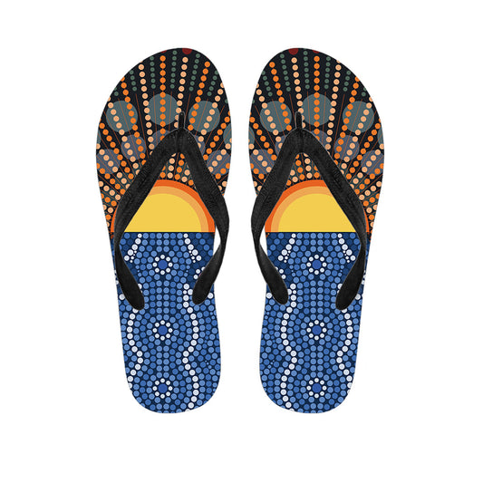 Walk Your Path in Style: Aboriginal Indigenous Sunset Art Print Flip Flops - 1