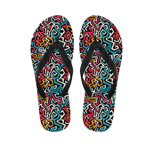 Tropical Vibes: Abstract Funky Pattern Hawaiian Flip Flops - 1