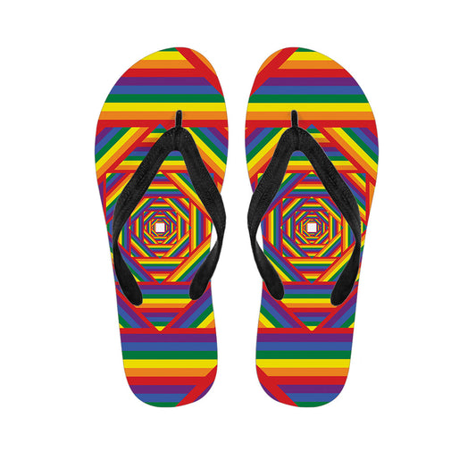 Abstract Rainbow LGBT Stripes Hawaiian Flip Flops: Step into Paradise - 1