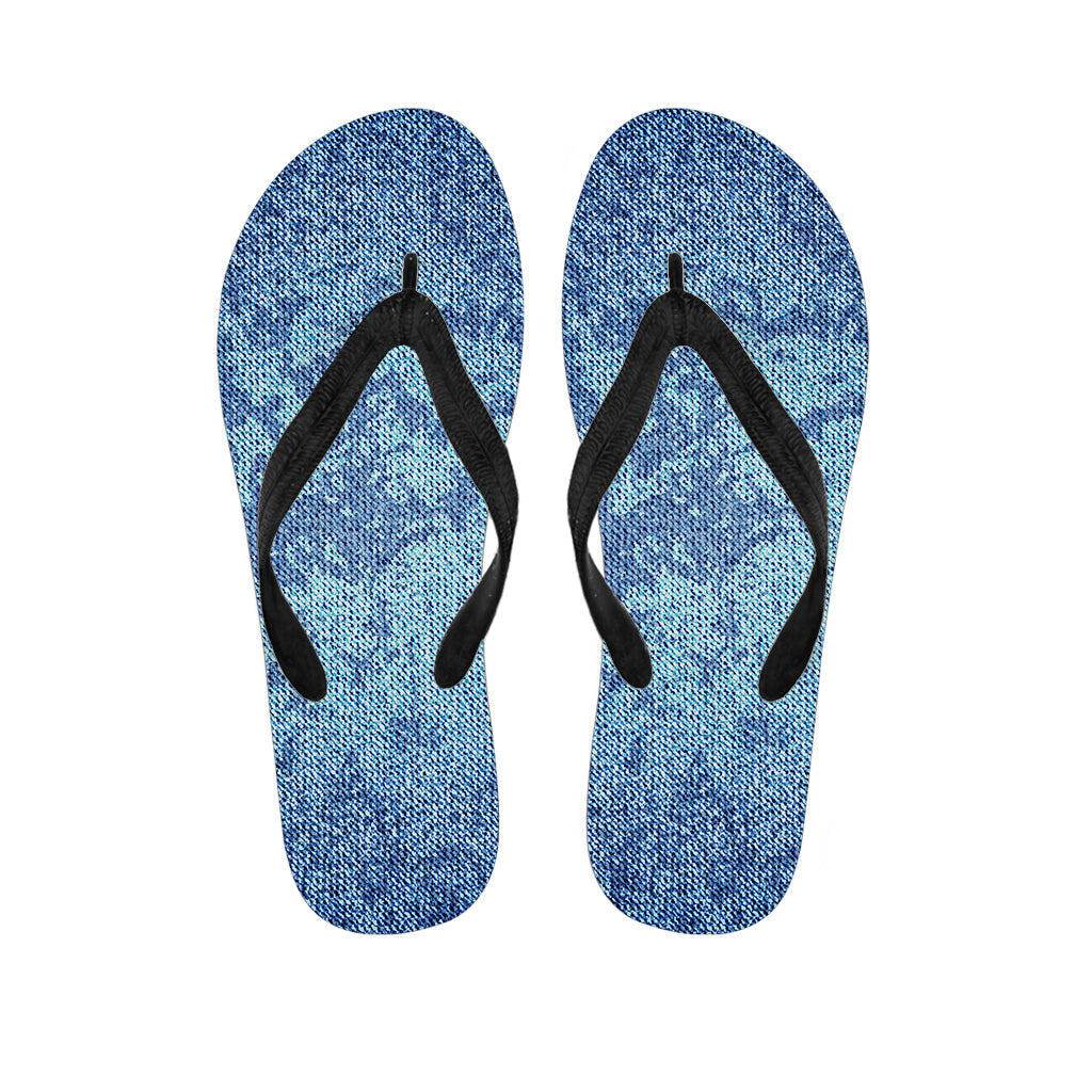 Island Vibes: Acid Wash Denim Jeans Pattern Print Hawaiian Flip Flops - 1