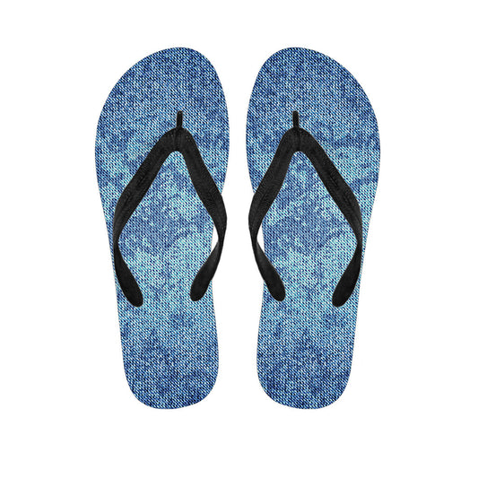 Island Vibes: Acid Wash Denim Jeans Pattern Print Hawaiian Flip Flops - 1