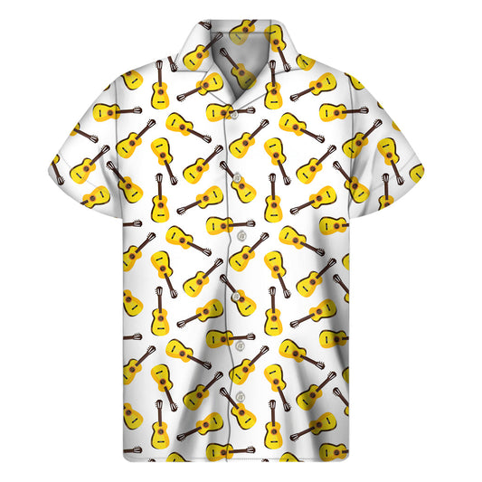 Vintage Hawaiian Vibes: Acoustic Guitar Pattern Short Sleeve Shirt - 1