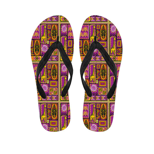 Tropical Paradise: Hawaiian Style Flip Flops with Ethnic Tribal Print - 1