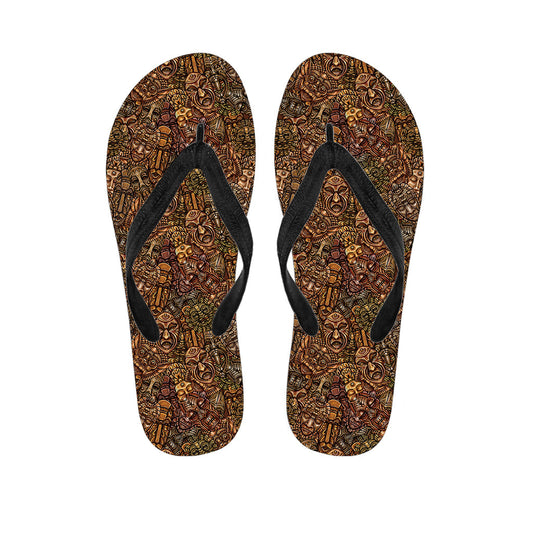 Tropical Vibes: Hawaiian Outfit with African Totem Pattern Flip Flops - 1