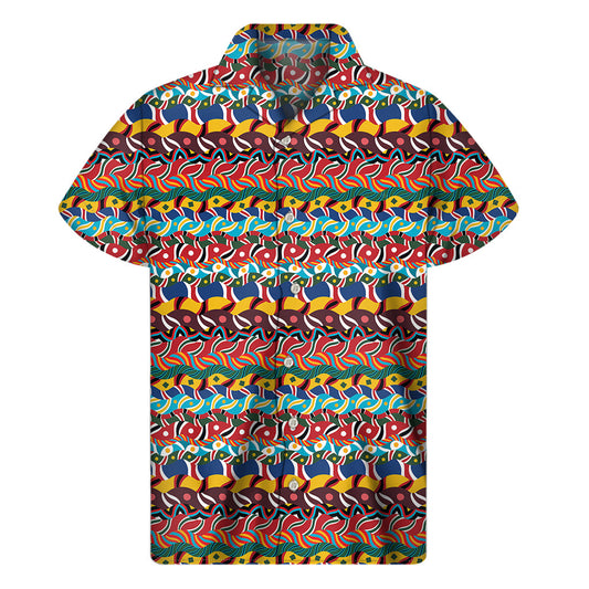 Tropical Vibes: Hawaiian Short Sleeve Shirt with Afro African Ethnic Pattern - 1
