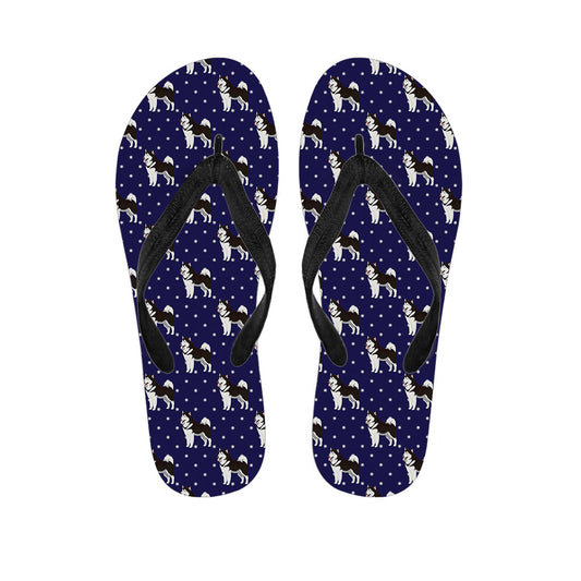 Stylish Hawaiian Outfit: Alaskan Malamute Pattern Print Flip Flops - 1