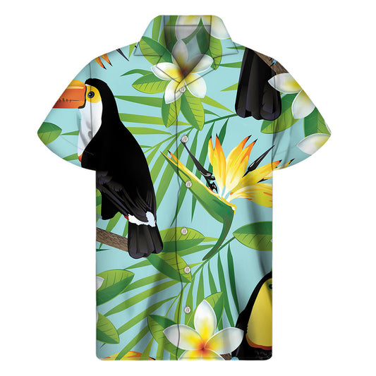 Island Vibes: Aloha Keel-Billed Toucan Print Hawaiian Short Sleeve Shirt - 1