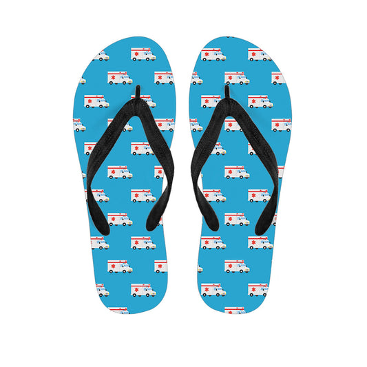 Island Style: Hawaiian Ambulance Paramedic Car Pattern Print Flip Flops - 1