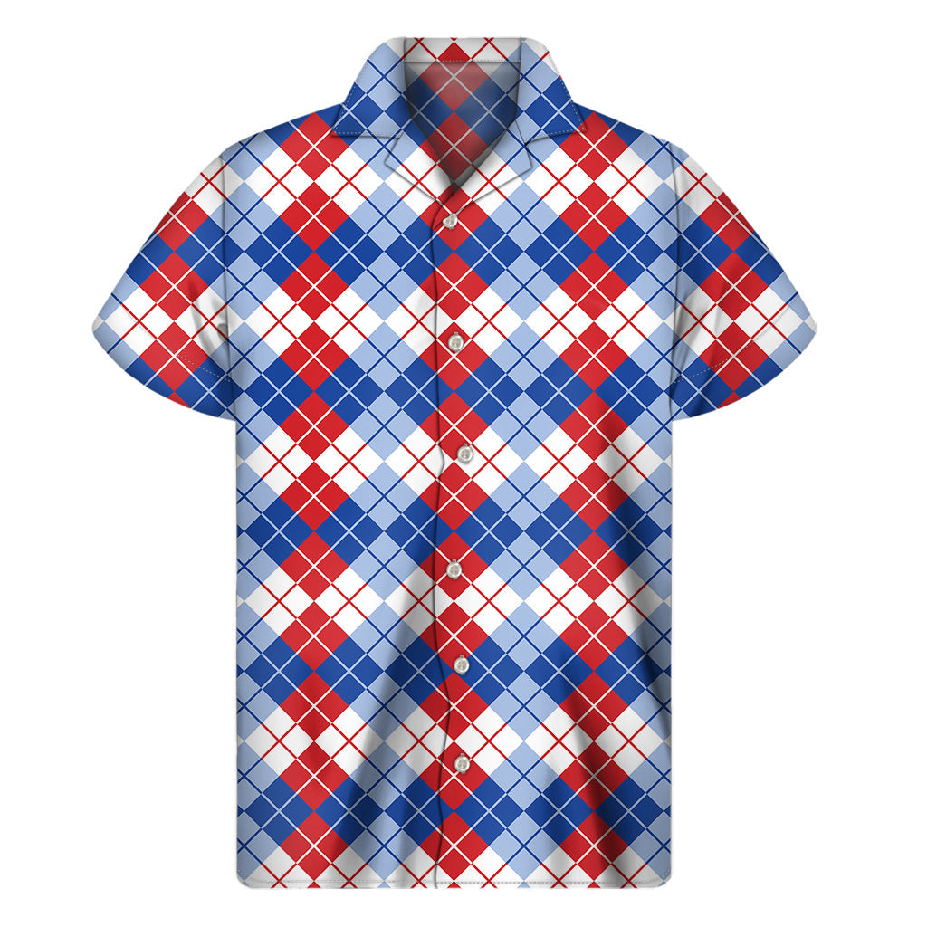 Island Vibes Men's Hawaiian Short Sleeve Shirt with American Argyle Pattern - 1